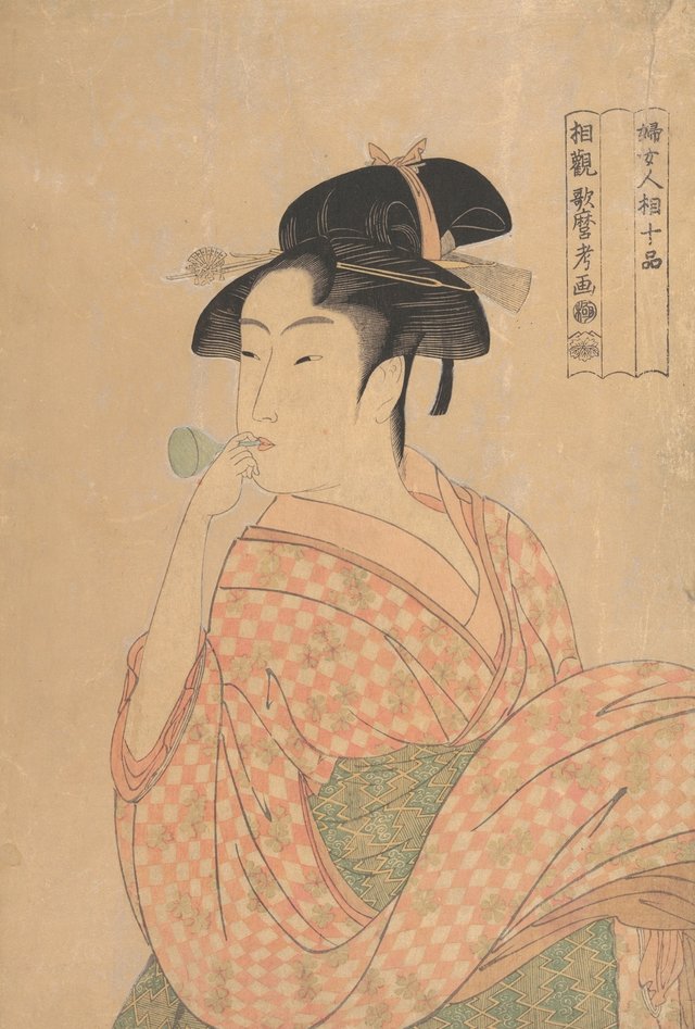 ポッピンを吹く娘(喜多川歌麿(江戸時代・1790年頃))